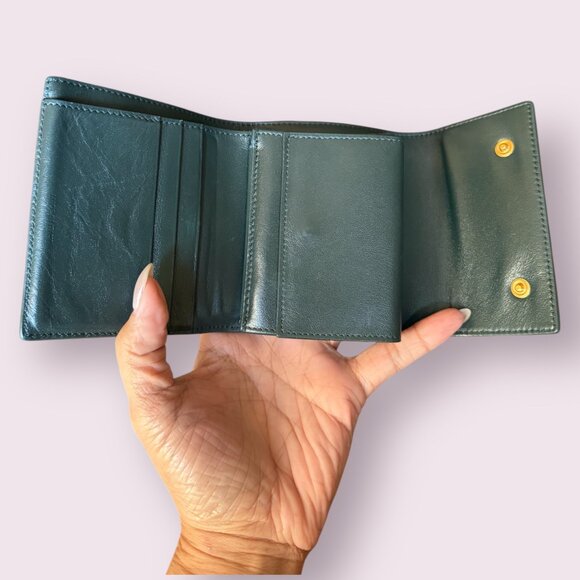 CELINE Grained Calfskin Small Tri-Fold Wallet | Green - Picture 5 of 8